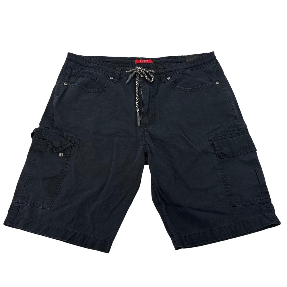 Guess Los Angeles Mens Black Cargo Shorts Cotton Utility Tactical Size 36 37